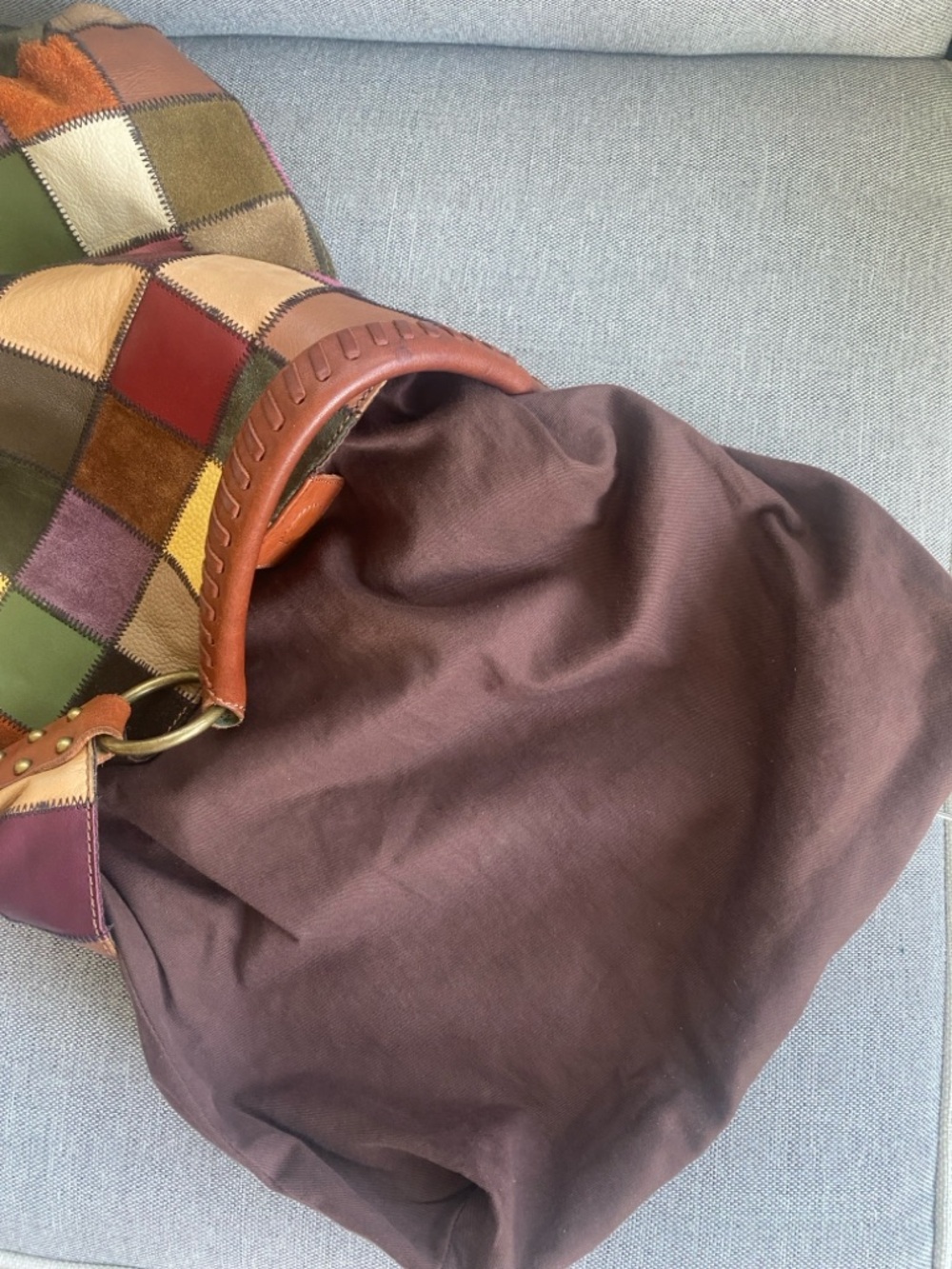 RARE Lucky Brand "Ugly Betty" Patchwork Leather Suede Hobo Bag Y2K Boho Vtg - Picture 10 of 13